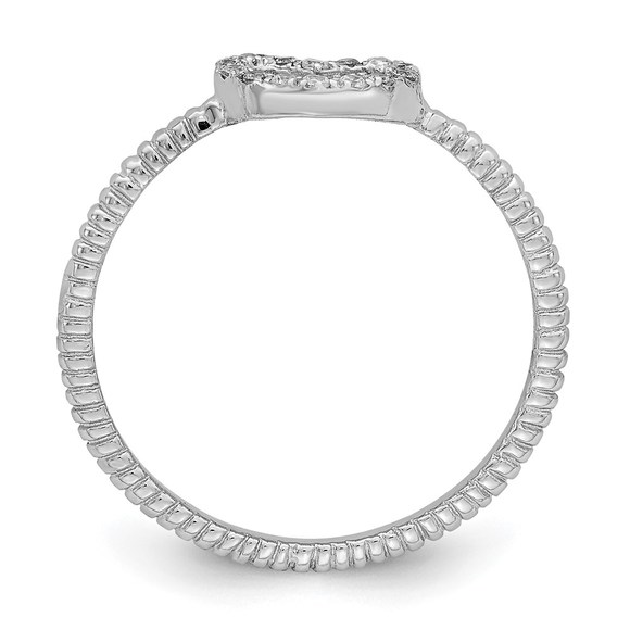 925 Sterling Silver Rhodium-plated Polished & Textured CZ Heart Ring - Picture 2 of 6